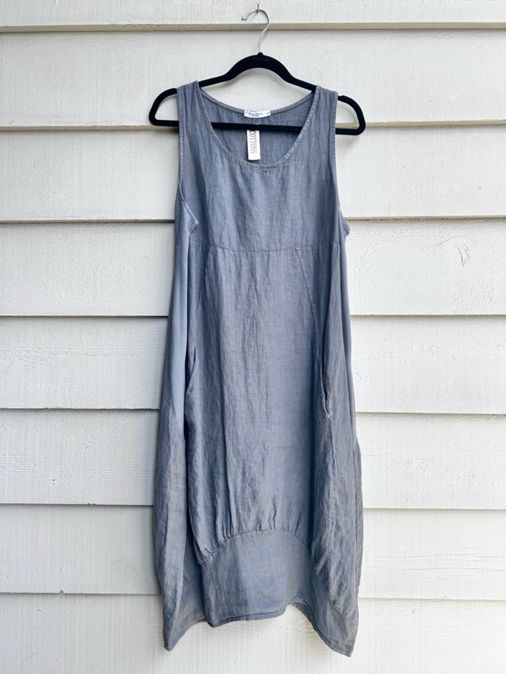 NWT Angela Mara 100% Linen Dress Grey Made in Italy Lagenlook Size XL